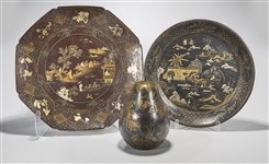 Group of Three Chinese Painted Wood Pieces