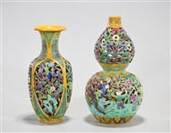 Two Chinese Well Carved Porcelain Vases