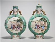 Two Chinese Enameled Porcelain Moon Flasks