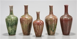Group of Five Chinese Peach Blossom Glazed Porcelain Vases