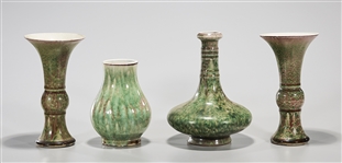 Group of Four Chinese Peach Blossom Glazed Porcelain Vases