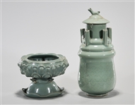 Two Chinese Green Glazed Porcelain Vessels