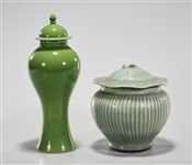 Two Chinese Green Glazed Covered Vessels
