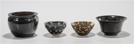 Group of Four Chinese Black Glazed Porcelains