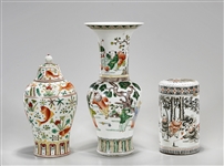Group of Three Chinese Enameled Porcelain Pieces