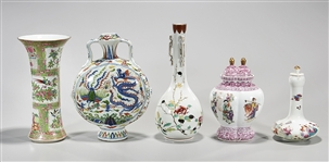 Group of Five Various Chinese Enameled Porcelains