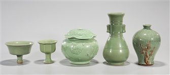 Group of Five Various Chinese Green Glazed Porcelains