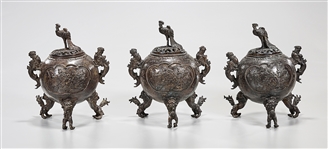 Group of Three Chinese Bronze Covered Censers