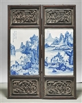 Two Chinese Framed Blue and White Porcelain Plaques
