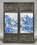 Two Chinese Framed Blue and White Porcelain Plaques