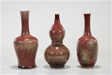 Group of Three Chinese Peach Bloom Vases