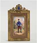 Miniature Enameled and Painted Metal Portrait of a Soldier