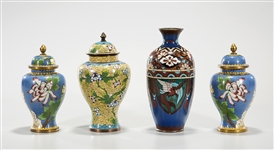 Group of Four Chinese and Japanese Cloisonne Vases