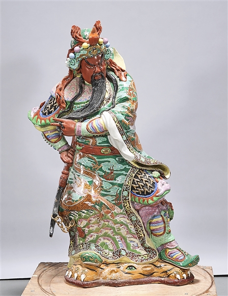Chinese Enameled Porcelain Figure of Guandi