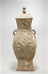 Tall Chinese Glazed Ceramic Covered Vase