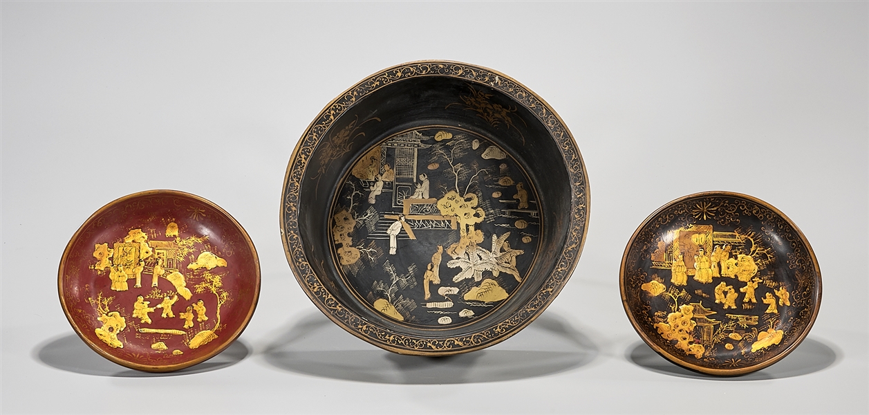 Three Chinese Lacquered Dishes
