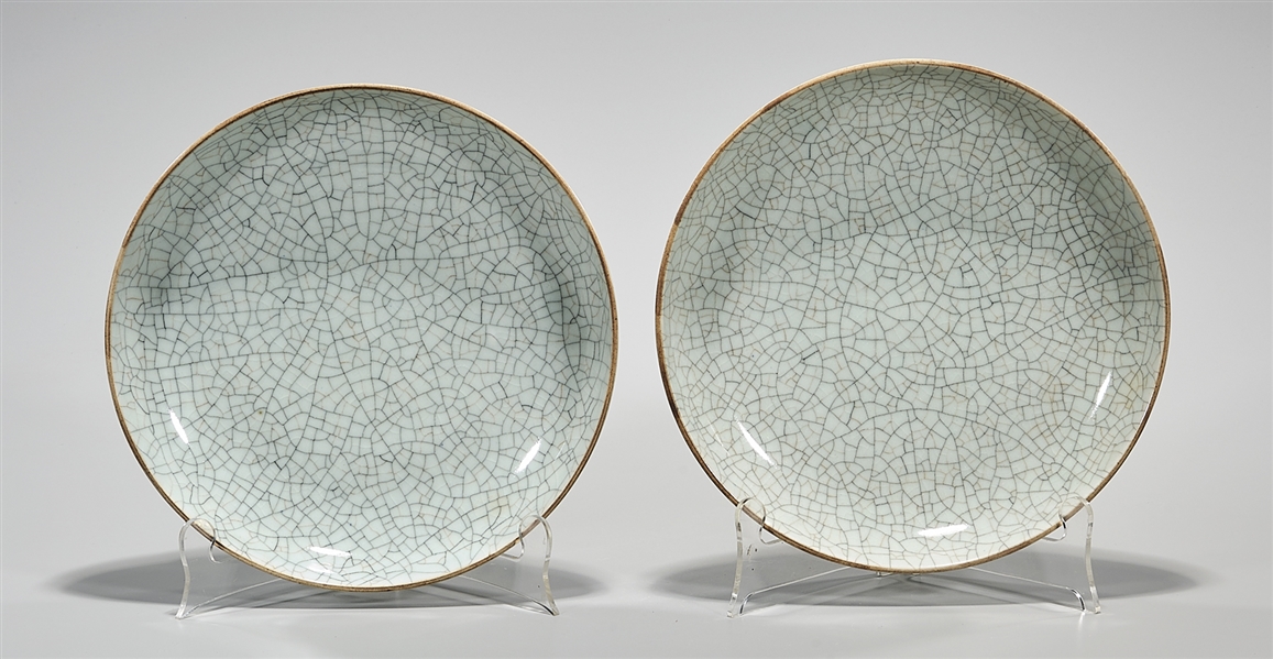 Pair Chinese Crackle Glazed Porcleain Dishes