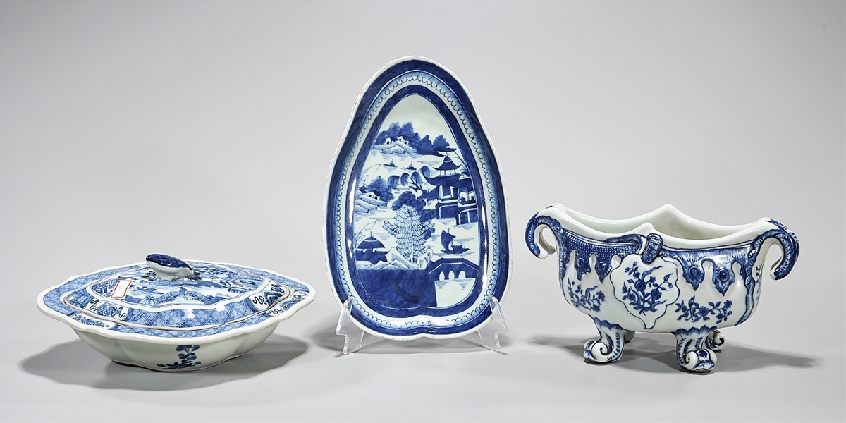 Group of Three Various Chinese Blue and White Porcelains
