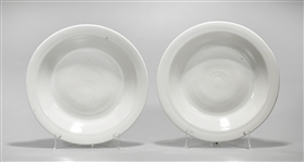Pair Chinese White Glazed Porcelain Chargers