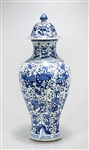 Tall Chinese Blue & White Porcelain Covered Vase