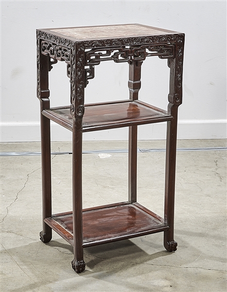 Chinese Marble Inset Hard Wood Side Table