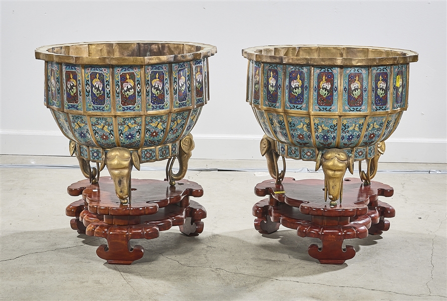 Pair Chinese Cloisonne Tripod Censers