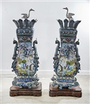 Pair Tall Chinese Cloisonne Covered Hu