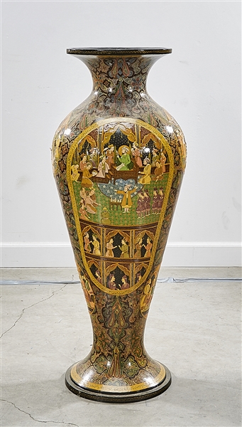 Tall Lacquered and Painted Wood Vase
