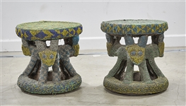 Pair African-Style Beaded Wood Stools
