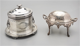 English Silver Plate Biscuit Barrel and Butter Dish
