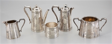 Group of Five Silver Plate Tea Service Pieces