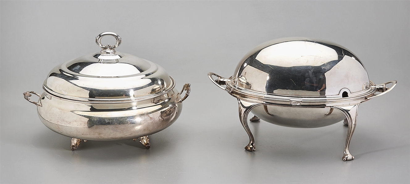 Two English Silver Plate Covered Serving Dishes