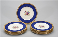 Set of 12 Lenox Cobalt Blue and Gold Dinner Plates