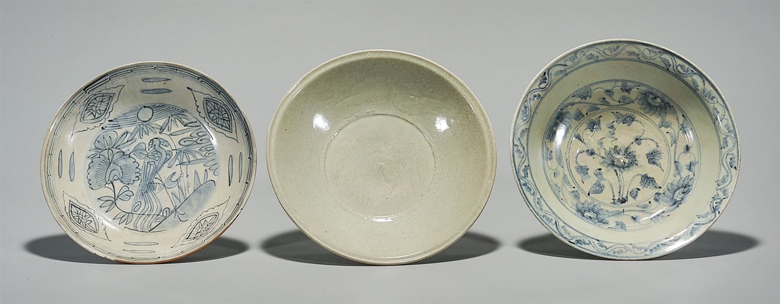 Group of Three Antique Chinese Glazed Ceramic Bowls