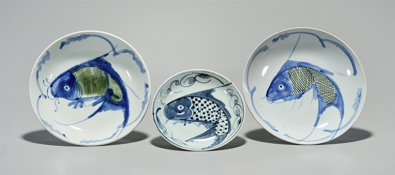 Group of Three Chinese Porcelain Fish Chargers