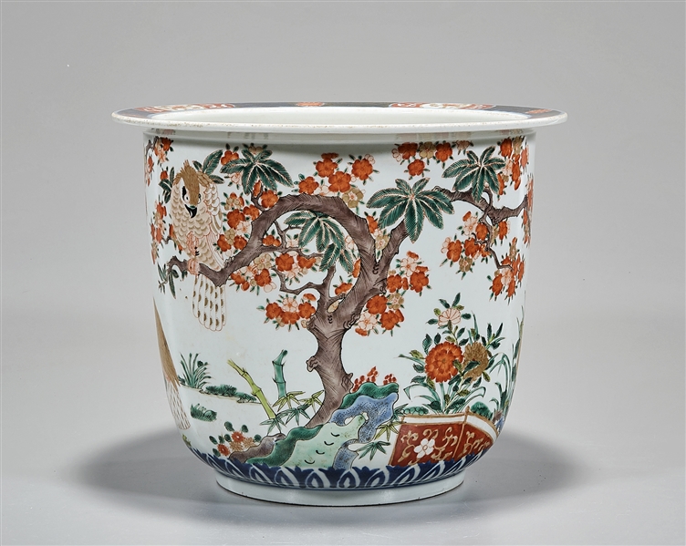Japanese-Style Enameled Porcelain Jardiniere