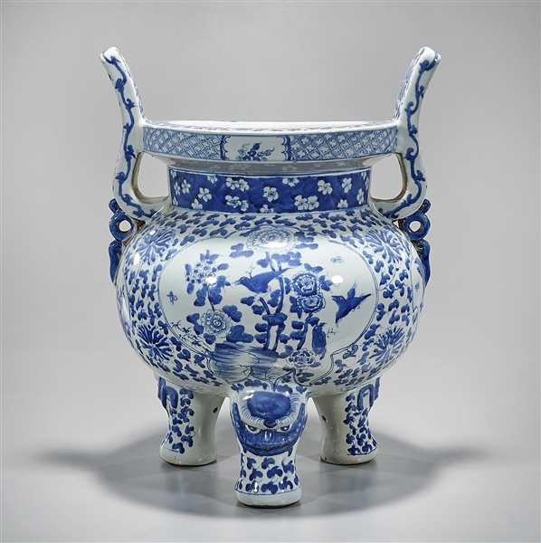 Tall Chinese Blue and White Porcelain Censer