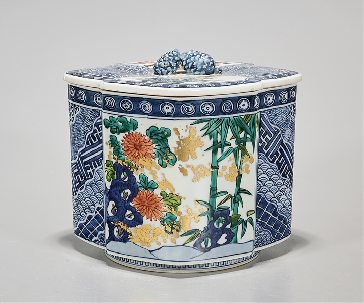 Japanese Enameled Porcelain Covered Tea Canister