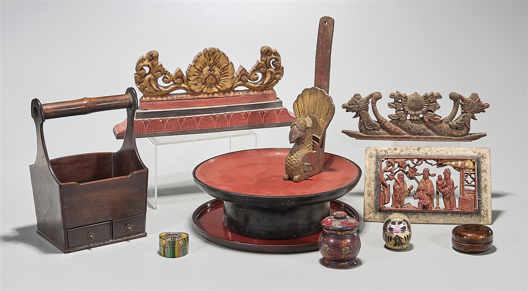 Group of Various Japanese Wood and Lacquered Pieces