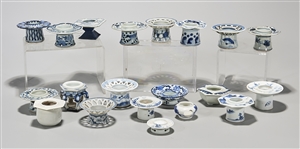 Large Group of Japanese Blue and White Porcelain Cup Stands