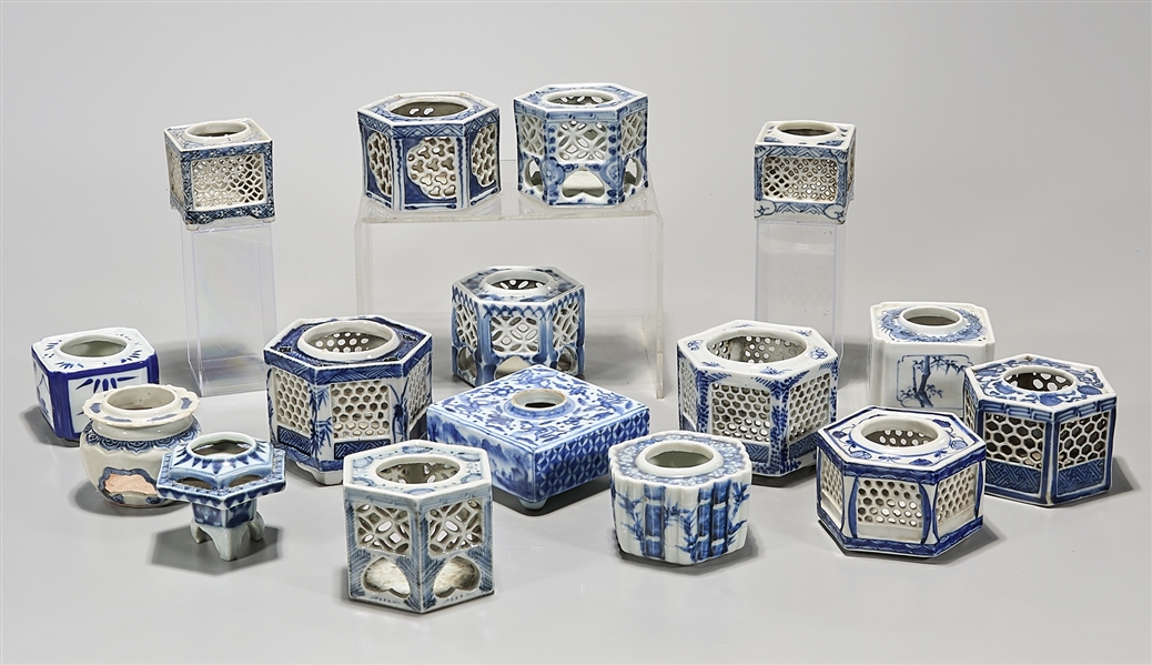 Large Group of Japanese Blue and White Porcelain Containers