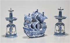 Three Japanese Blue and White Porcelains