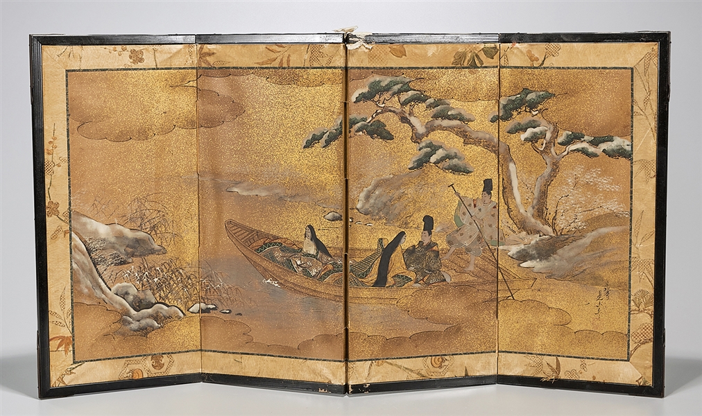 Japanese Painted Screen and Two Artworks