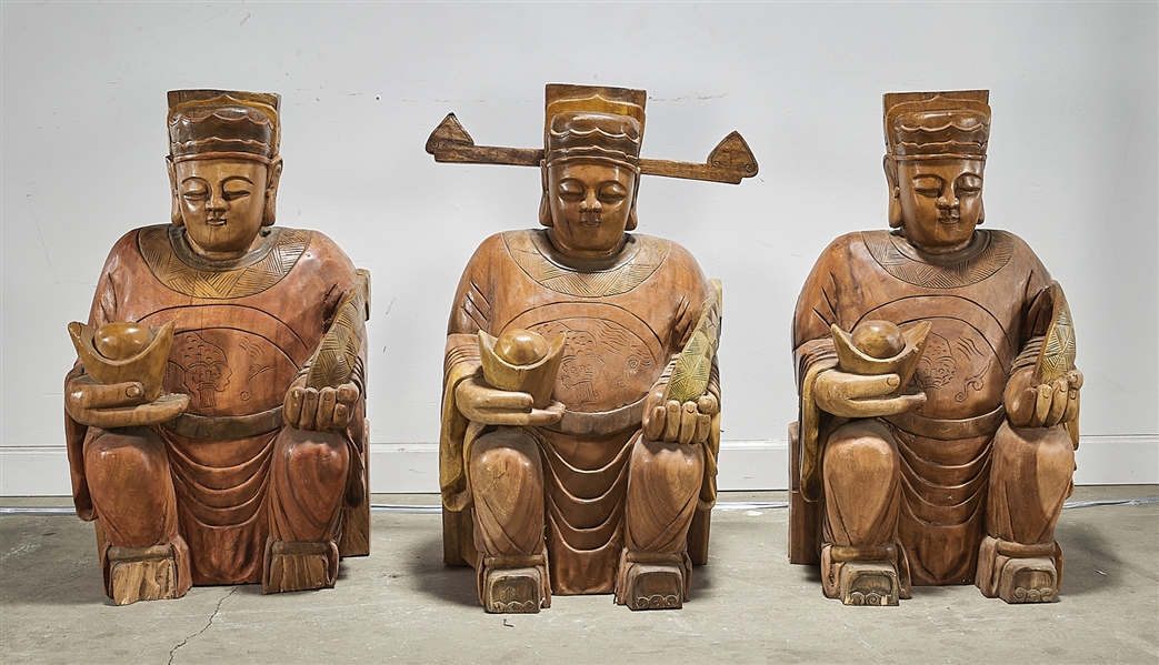 Group of Three Chinese Carved Wood Sculptures