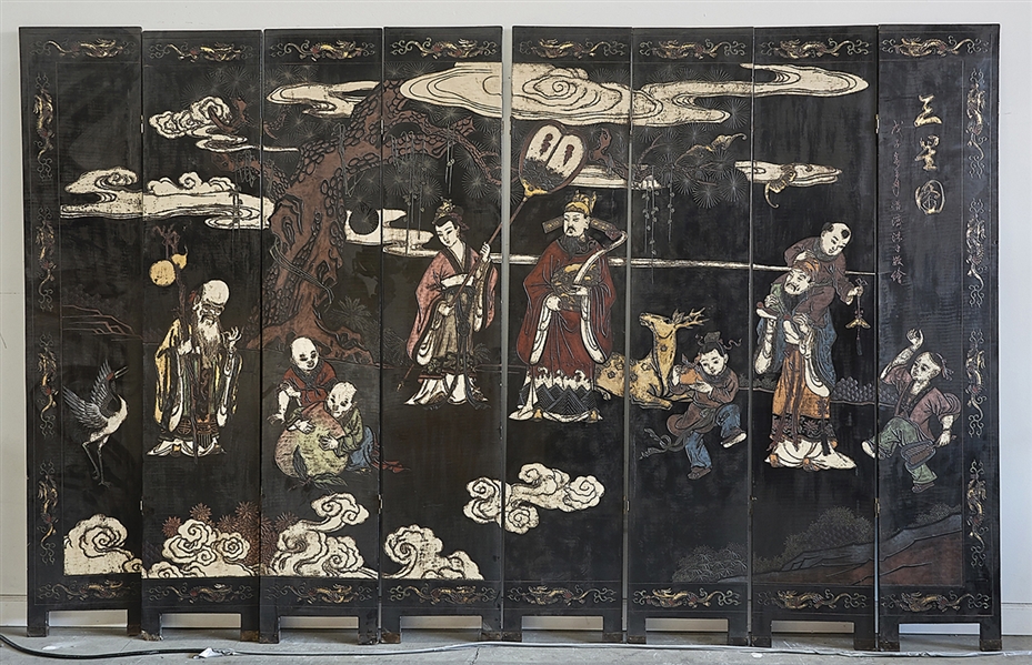 Chinese Eight-Panel Painted Wood Screen