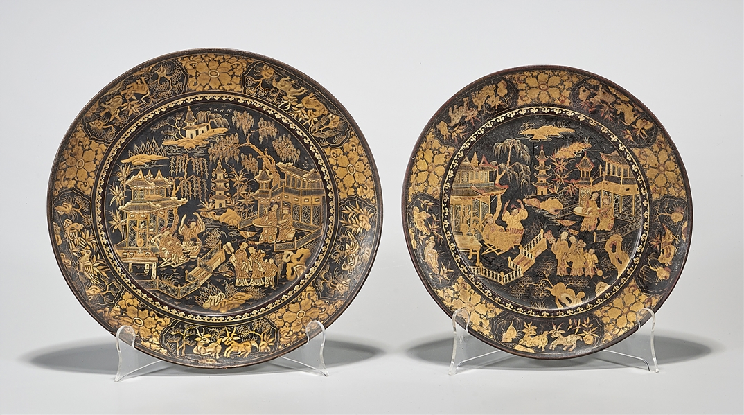 Two Chinese Gilt Lacquer Plates