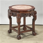 Chinese Stone Inset Hard Wood Side Table