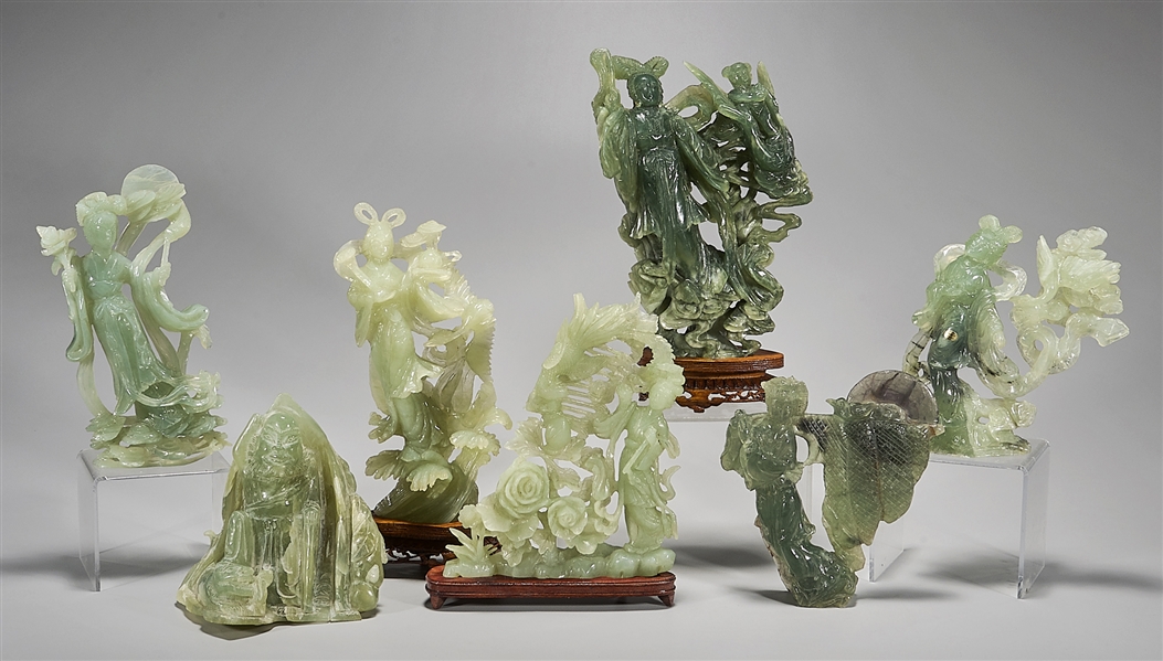 Group of Seven Chinese Serpentine or Bowenite Carvings