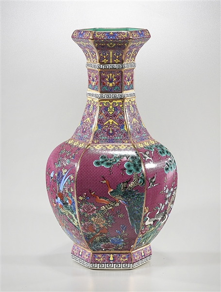 Chinese Enameled Porcelain Hexagonal Vase