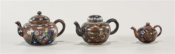 Group of Three Antique Japanese Cloisonné Enamel Teapots